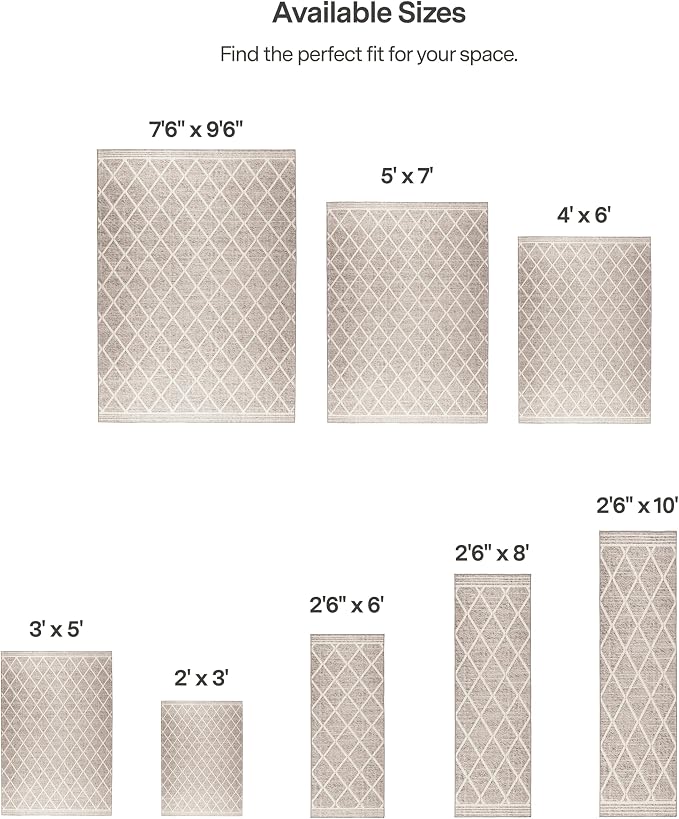 ReaLife Rugs Machine Washable Area Rug Runner - Living Room Bedroom Bathroom Kitchen Entryway Office - Padded Low Pile Stain Resistant Premium - Boho Modern Farmhouse - Tessa - Beige Ivory 3' x 5'
