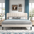 VECELO King Size Bed Frame with Upholstered Headboard, Velvet Platform Bedframe Mattress Foundation, Strong Wood Slat Support, No Box Spring Needed,Velvet Beige
