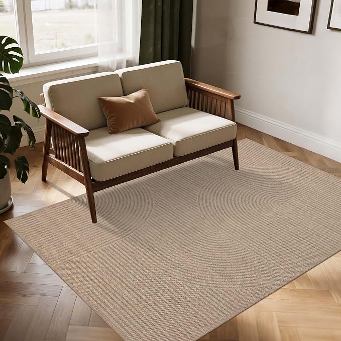 Easy Jute Rug for Pet Homes: 4x6 Outdoor Rug - Swirl Curved Pattern | Washable Design Cuts Your Cleaning Time by 75% and Maintain Shape and Texture after 50 Machine Wash Cycles