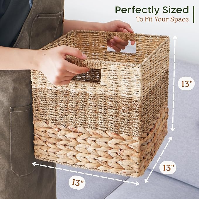 CHI AN HOME 13x13 Wicker Storage Cubes, 13x13x13 Storage Cube Bins Set 4
