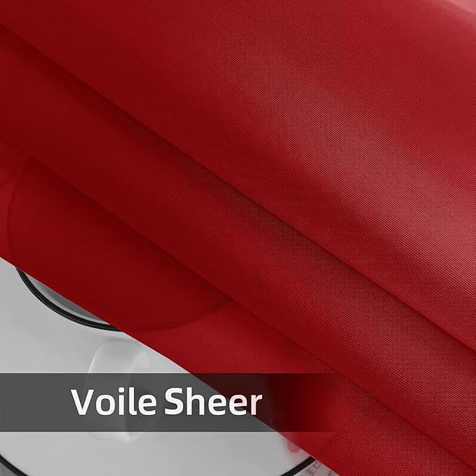 youleyar Solid Sheer Rod Pocket Curtain Voile Draperies 2 Panels White Beige Black Grey Ivory 52 Inch Width 108 Inch Long 1 Pair for Kitchen Bedroom Children Living Room Yard (Christmas Red,52Wｘ108L)