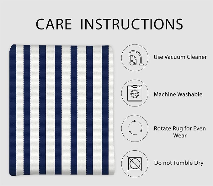 IOHOUZE Striped Area Rug 4'x6' Front Door Rugs Washable Area Rug for Double Front Porch, Large Patio Rug Outdoor Indoor, Doormat for Entryway Porch Entrance, Navy/White