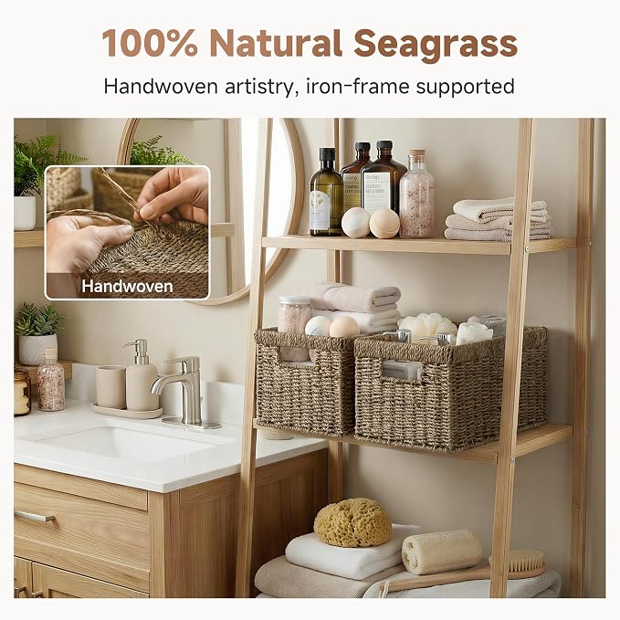 StorageWorks Wicker Baskets for Storage,Seagrass Storage Baskets,2-Pack | Seagrass Baskets,Wicker Storage Baskets for Organizing,Wicker Storage Baskets for Shelves,Pantry Organizers and Storage