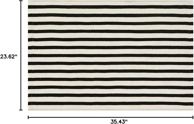 OJIA Front Door Mat 24"x35" Front Door Rug Outdoor Mat Porch Rug Doormat | Black Cream Striped Rug Machine Washable Entry Rug Cotton Woven Indoor Outdoor Small Area Rugs for Entrance/Entryway Decor