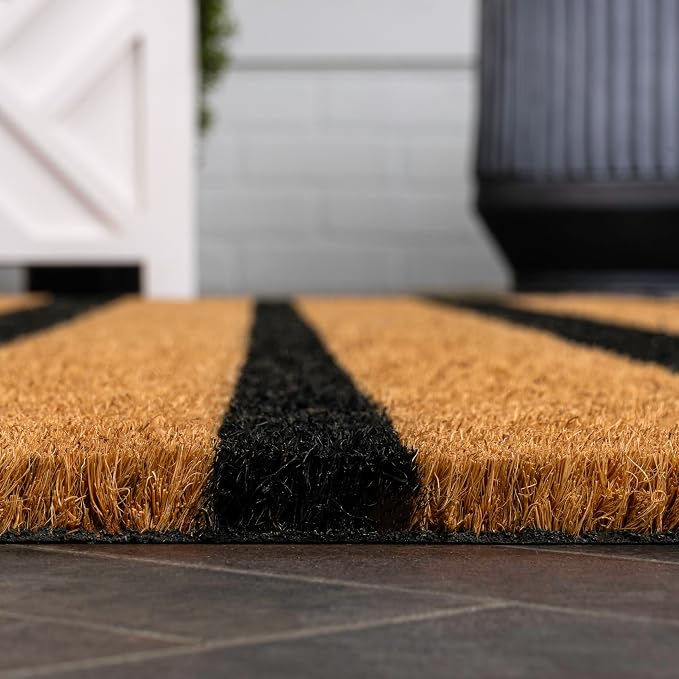 JONATHAN Y Ticking Stripe Coir Indoor Outdoor Doormat 5X8 Natural/Black, Hadley Modern Classic for Living Room, Bedroom, Kitchen, Easy-Cleaning, High Traffic, Pet-Friendly, Non-Shedding NRF108A-5