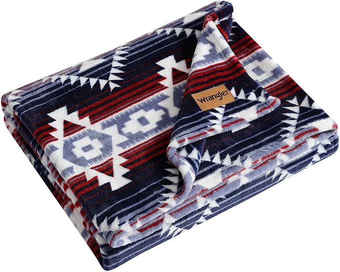 Wrangler - Fleece Throw Blanket for Couch 50x70, Ultra Soft Reversible Plush Blanket, Americana Decor, Western Style Throw for Sofa, Bed, Living Room (Jericho Red)