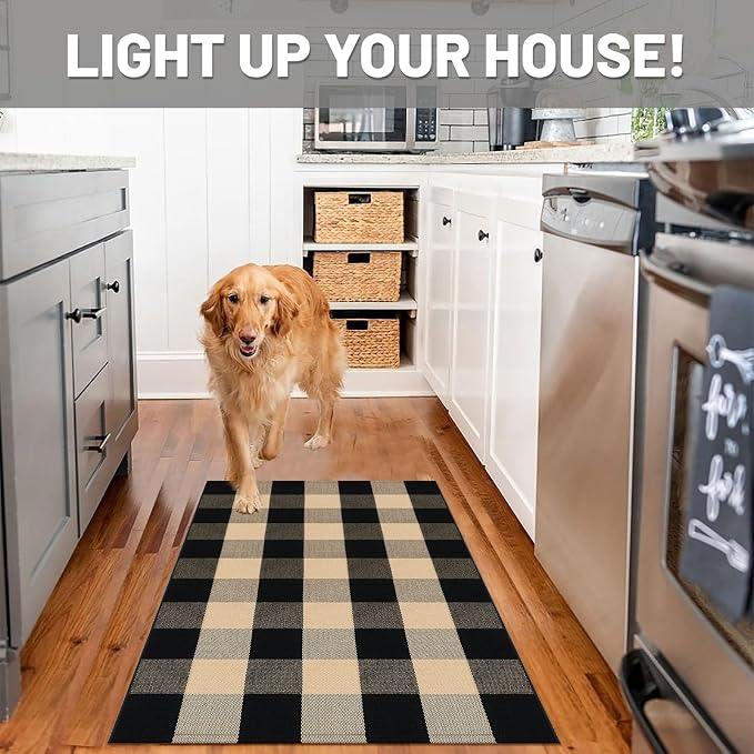 IOHOUZE Buffalo Plaid Checkered Rug 27.5 x 43 Inches Front Door Mats, Washable Area Rugs for Front Porch Welcome Mats Indoor Outdoor, Entryway Door Rug for Entryway, Home Entrance, Tan Black