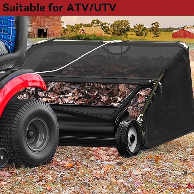 YITAMOTOR 48" Tow Behind Lawn Sweeper, 20 cu. ft.Leaf Collector | 48" Lawn Sweeper with 20 cu.ft Hopper, Dumping Rope, Adjustable Height. Tow Behind for Picking up Debris & Grass