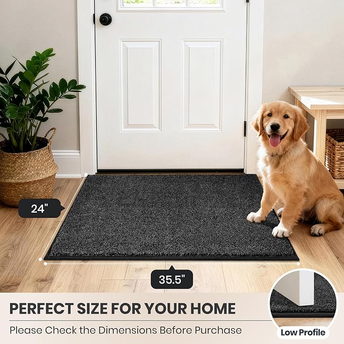 PURRUGS Dirt Trapping Door Mat 24" x 35.5", Non-Slip Machine Washable Entryway Rug, Dog Doormat, Indoor Front Door Mat, Super Absorbent Entry Rug for Muddy Shoes & Paws, Charcoal