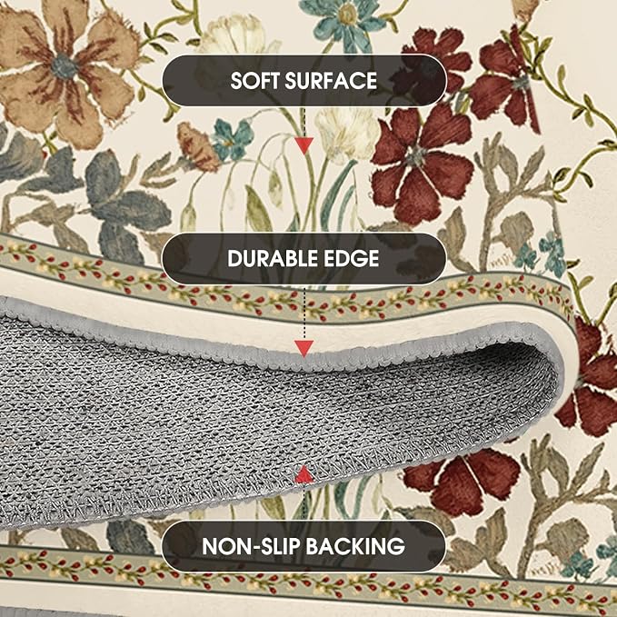 Artoid Mode Rustic Check Flower Spring Runner Rug, Summer Home Decor Low-Profile Non-Slip Washable Carpet Runner for Hallways Kitchen Laundry Bedroom Bathroom 2x6 Feet