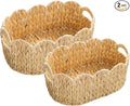 Coeusy Scalloped Basket Set of 2,Water Hyacinth Basket for Organizing and Decor,Hand-Woven Wicker Storage Baskets with Built-In Handles for Nursery,Gift
