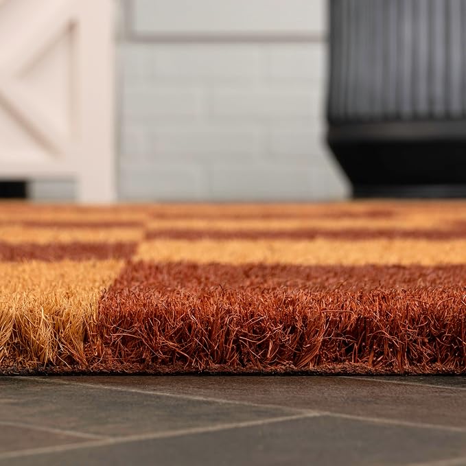 JONATHAN Y Natural Coir Indoor/Outdoor Area Rug 3X4 Natural/Red Checker, Peater Classic Casual Commerical Doormat Ideal for Door Entrance, Patio, Porch, Backyard, Garages NRF110A-34