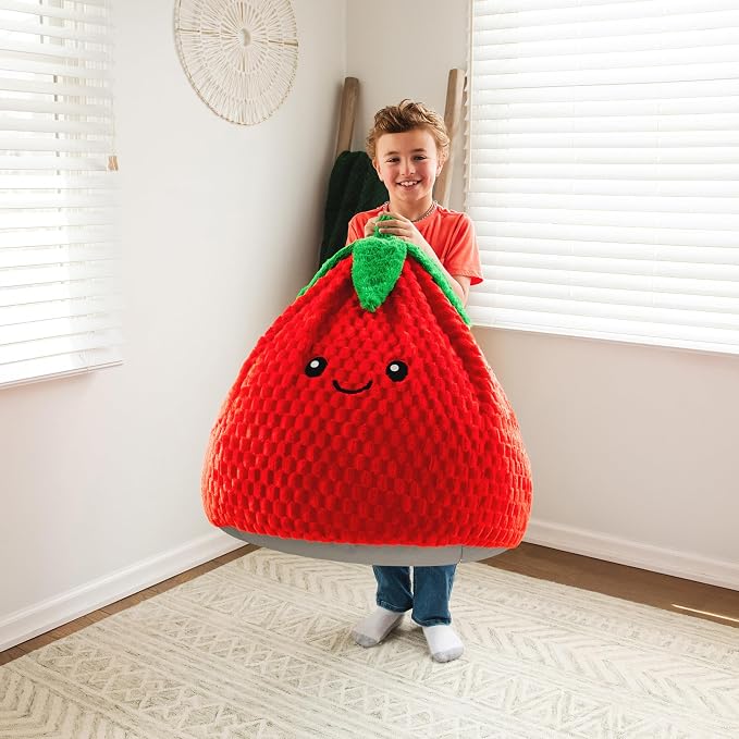 Big Joe Strawberry PlushiPals Super Soft Bean Bag Chair for Kids, Ultra-Soft Plush Polyester Blend, 2.5 feet Refillable | 2.5 feet, Polystyrene Bean Filled, Refillable, Snuggle Puff, Safe for Kids Ages 3 and Up, Supports Up to 150 lbs