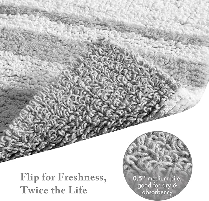 Madison Park Spa Cotton Bath Rug Non-Slip Absorbent Striped, 27 x 45, Grey | Quick Dry, Ultra Soft, Pile, Machine Washable, OEKO-TEX Certified