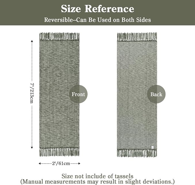 Collive Boho Kitchen Runner Rug, 2' x 7' Sage Green Modern Farmhouse Bathroom Mats, Hand-Woven Washable Rug Runners Hallway Reversible Bedroom Carpet for Laundry Entryway Home Decor