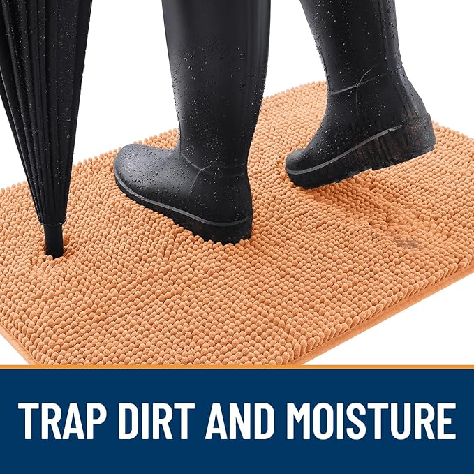 OLANLY Dog Door Mat for Muddy Paws 59x24, Absorbs Moisture and Dirt, Absorbent Non-Slip Washable Doormat, Quick Dry Chenille Mud Mat for Dogs, Entry Indoor Entryway Carpet for Inside Floor, Orange