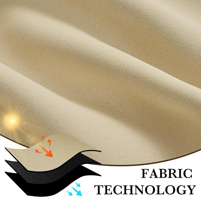 RYB HOME Bedroom Blackout Curtains 80 inches Long, 100% Blackout Thermal Insulated Noise Reducing Curtains for Living Room Nursury, 42 inches Wide by 80 inches Long, Biscotti Beige