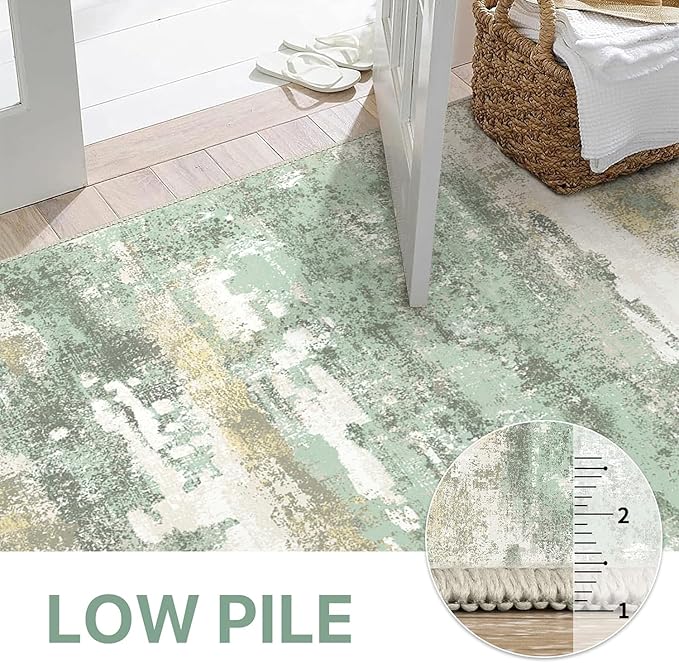 BEIMO Runner Rug for Hallway Kitchen, 2x7 Machine Washable Runners Rug for Entryway, Light Green Soft Modern Abstract Throw Rugs, Low Pile Floor Carpet with Non Slip Backing