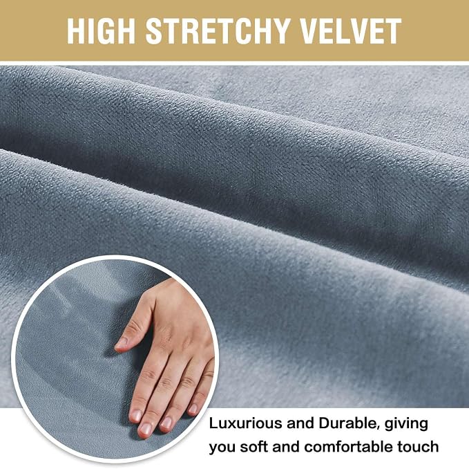 H.VERSAILTEX Velvet Dining Chair Covers Stretch Chair Covers for Dining Room Set of 6 Parson Chair Slipcovers Chair Protectors Covers Dining, Soft Thick Solid Velvet Fabric Washable, Stone Blue