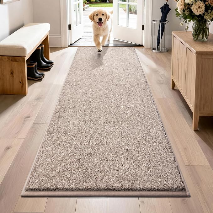 PURRUGS Dirt Trapping Door Mat 31.5" x 70", Non-Slip Machine Washable Entryway Rug, Dog Doormat, Indoor Front Door Mat, Super Absorbent Entry Rug for Muddy Shoes & Paws, Taupe