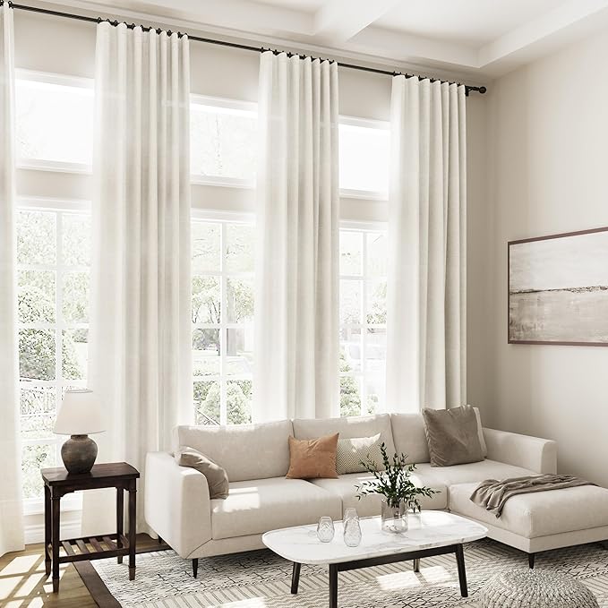 Nanspring Extra Long Curtains 2 Panels 122 Inches Long for Dinning Room Cream Back Tab Rod Pocket Light Filtering Semi Sheer Drapes Cotton Linen Textured Window Curtain for Bedroom 52x122