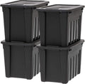 IRIS USA 4-Pack 20 Gal Heavy Duty Storage Totes with Lids, Black | Heavy-duty design with easy-grip handles for comfortable carrying, Great for tools, garage organization, camping gear