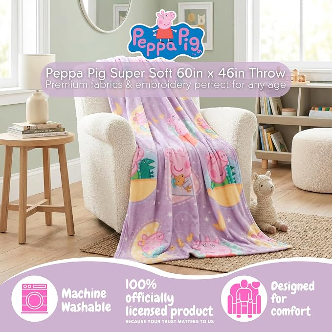 Peppa Pig & Baby Evie Kids Throw Blanket, 46 in x 60 in, Soft Cozy Decorative Blanket for Couch, Bed, or Gaming Room (Officially Licensed Product) by Franco