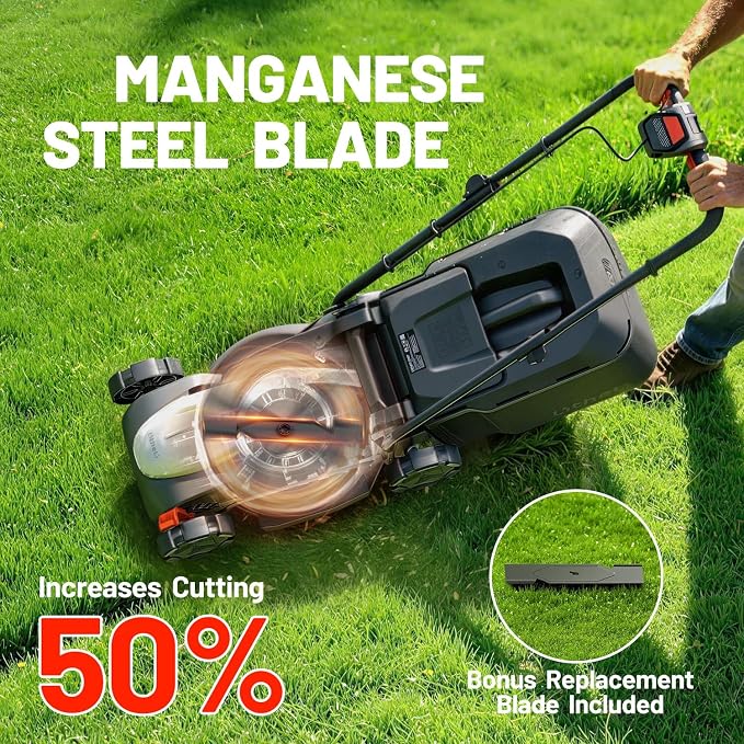 Litheli Lawn Mower Cordless 14 in, Grass Cutter Machine for 2800 Sq. Ft, Lawnmower with Brushless Motor, Included 1 * 5.0 Ah Battery and Charger