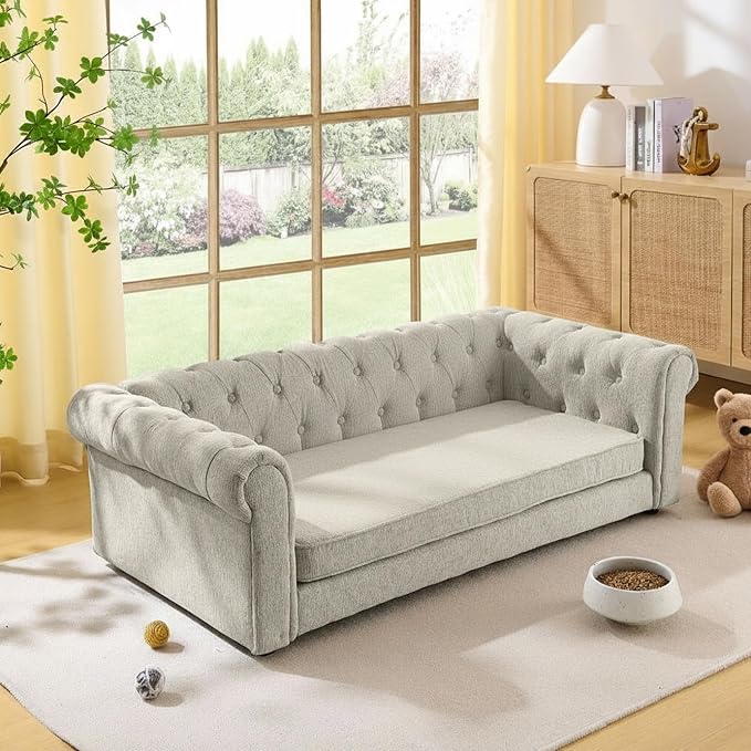 Dog Sofa Couch for Medium to Large Dogs, 55" Memory Foam Pet Sofa Couch with Washable Fabric, Durable Elevated Dog Bed with Legs, Removable Cushion for Medium and Large Dogs, Beige