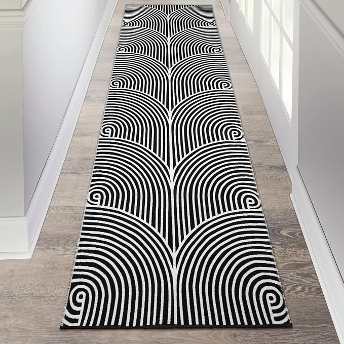 Tiffasea Black and White Runner Rug 2.7'x8' Washable Indoor Outdoor Runner | Modern Runner Rug Reversible Cotton Woven Machine Washable Runner Rug for Entryway Hallway Kitchen Bedroom Black