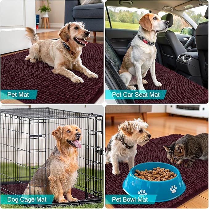 OLANLY Dog Door Mat for Muddy Paws 70x46, Absorbs Moisture and Dirt, Absorbent Non-Slip Washable Doormat, Quick Dry Chenille Mud Mat for Dogs, Entry Indoor Entryway Carpet for Inside Floor, Russet