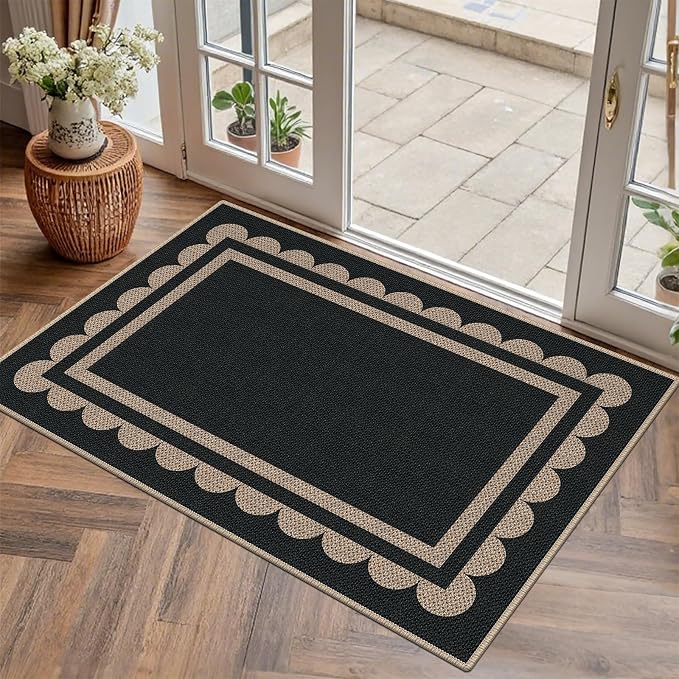 Easy Jute 2x3 Black Rectangle Area Rug,Washable Entryway Rug, Modern Door Carpet,Neutral Non-Slip Outdoor Indoor Farmhouse Rug for Living Room Kitchen Patio Bedroom