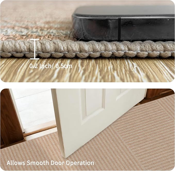 Non-Slip Jute Rug for Entryway: 2.5x8 Outdoor Mat - Beige Stripes | Safe Walking for Family All Day and Help with Cutting Slip Falls by 70%