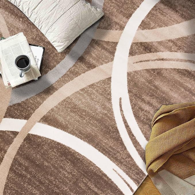 Rugshop Wavy Circles Modern Jute Backing Living Room Round Rug Brown 8' | Round, Bedroom, Dining Room, Home Office, Kitchen, Entryway, Hallway, Nursery, Kids Room, Guest Room, High Traffic Area