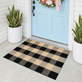 KOZYFLY Buffalo Plaid Area Rugs 2x3 Ft Brown and Black Rug Washable Front Door Mat Woven Cotton Indoor Outdoor Rug for Front Porch Kitchen Entryway Patio Farmhouse Checkered Doormat