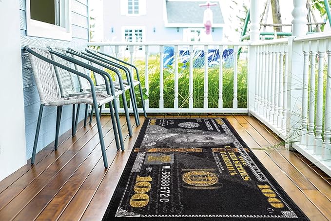 HUAHOO Black Money Rugs 100 Dollar Bill Cool Area Rug Door Mat Runner for Living Room Bedroom Indoor Outdoor Rug (31.5" x 78.7")
