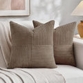 Fancy Homi Set of 2, Light Brown Patchwork Corduroy Decorative Soft Striped Modern Accent Cushion Case Farmhouse Boho Neutral Throw Pillow Covers for Chair Couch Bed Sofa Living Room 20x20 Inch