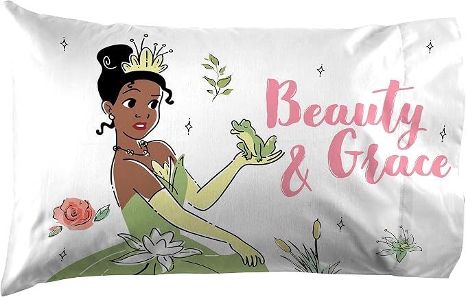 Jay Franco Kids Sheet Cartoon Set with Fitted, Flat Sheets & Pillow Cover - Ultra-Soft Bedding with Pillowcase for Room Decor, White - Tiana, 3 Piece Twin