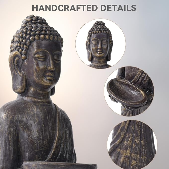 42" Buddha Outdoor Statue, Zen Meditative Figures, Gold-Black Finish | Extra-Large, Durable Weatherproof MGO Sculpture ,for Garden, Patio, Yard, Porch or Indoor, Home Decor Gift