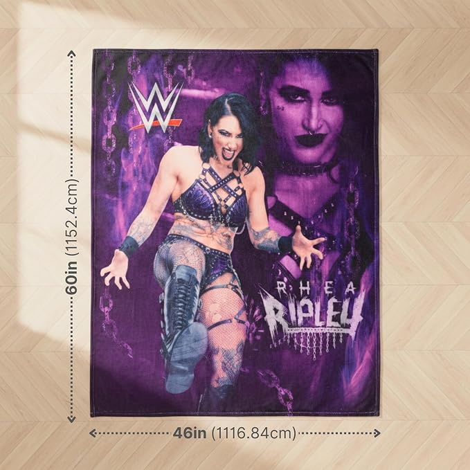 WWE Rhea Ripley Main Event Champions Bedding Super Soft Throw Blanket, 46 in x 60 in, (Official Licensed Product) By Franco Collectibles