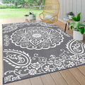 Pauwer Outdoor Rug 5x8, Waterproof Plastic Straw Camping Rug, Boho Grey | Reversible Patio Rug, UV Resistant Indoor Outdoor RV Mat Carpet For Deck, Camper, Porch, Balcony, Backyard, Picnic, Foldable