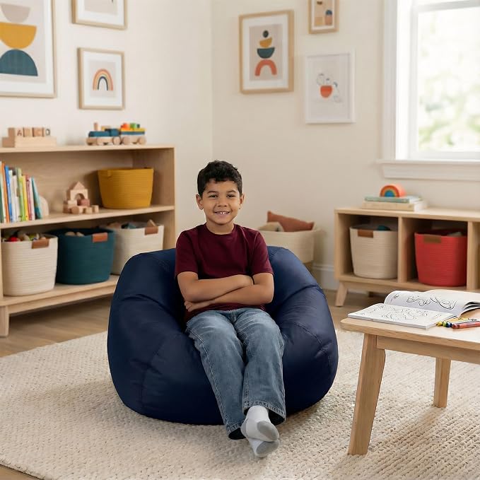 Big Joe Classic Bean Bag Chair for Kids Bedroom and Reading Nook, Easy-Clean Navy, Durable Nylon Polyester Blend, 2 feet Refillable | 2 feet, Smartmax Fabric, Polystyrene Bean Filled, Refillable, Nylon Polyester, Safe for Kids Ages 3+, Supports Up to 2...
