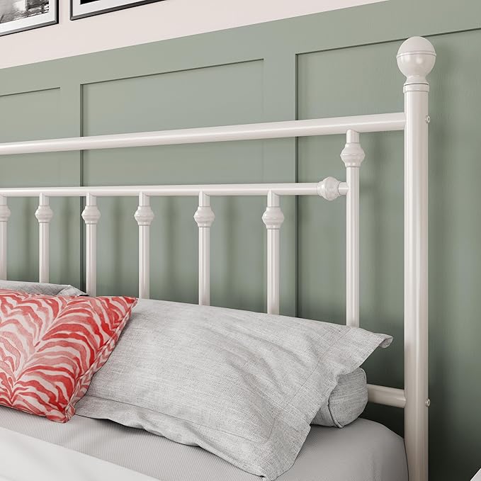 Allewie 14'' King Size Metal Platform Bed Frame, Vintage Headboard, White | 50'' Tall Victorian Headboard/Footboard/Mattress Foundation/Under Bed Storage/No Box Spring Needed/Easy Assembly/Noise Free