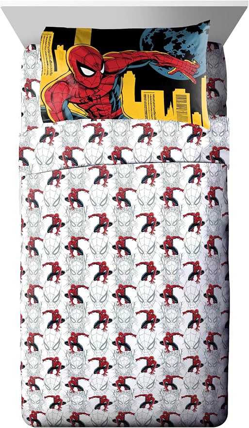 Jay Franco Kids Comforter Set Includes Sheets and Pillow Covers - Soft and Cozy Bed Set for Stylish Room Decor, Official Licensed Bedding, Black - Spiderman, 5 Piece Twin