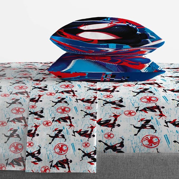 Marvel Spiderman Full Size Comforter Set 7 Piece Kids Bedding, Multi | Bed in a Bag, Comforter Sheets Shams Pillowcases, Official Brand, Soft Microfiber, Machine Washable, Boys Gift