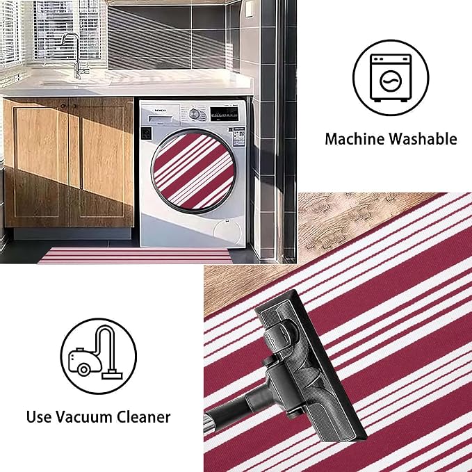 BUAGETUP Red and White Outdoor Rug 3'x 5' Hand-Woven Cotton Washable Rug Striped Front Porch Rug Indoor/Outdoor Area Rug Floor Mat for Farmhouse/Layered Door Mats/Living Room