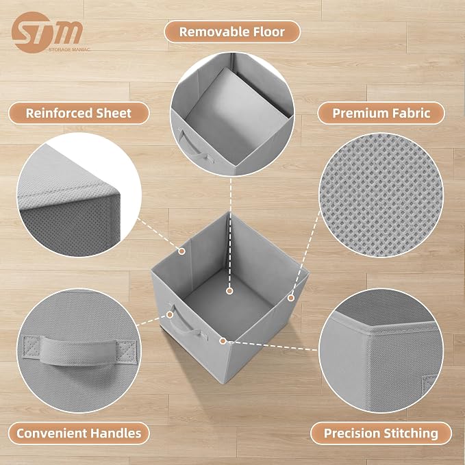 Storage Cubes - STORAGE MANIAC, 11 Inch Collapsible Storage Bins with Handles, 6 Pack Fabric Foldable Bins for Organization, Durable Storage Bins for Closet, Shelves, Offices, Toys, Grey