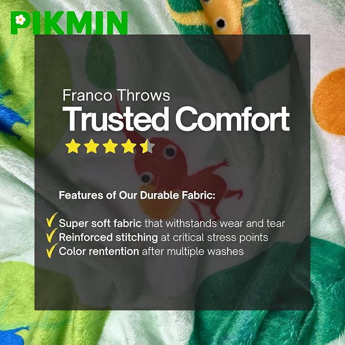 Nintendo Pikmin Game Throw Blanket 60 in x 46 in – Kids Soft Cozy Plush for Couch, Bed & Travel, (Officially Licensed Product) by Franco