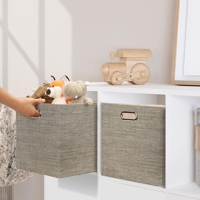 Posprica 13x15x13 Storage Cube Bins, Foldable Collapsible Storage Bins Boxes, Fabric Decorative Storage Baskets Organizer for IKEA Kallax, Shelves, Closet, Clothes,, Set of 4-Coffee