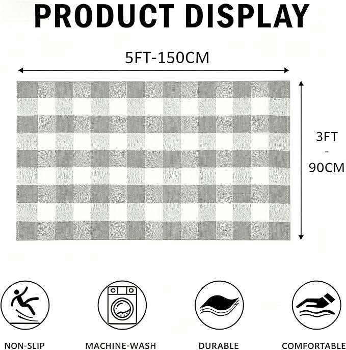 SEEKSEE Buffalo Plaid Outdoor Rug 3' x 5' Gray and White Front Door Mat, Layering Rug for Porch, Washable Doormat, Front Porch Rug for Outdoor Entrance Entryway Patio Porch Decor